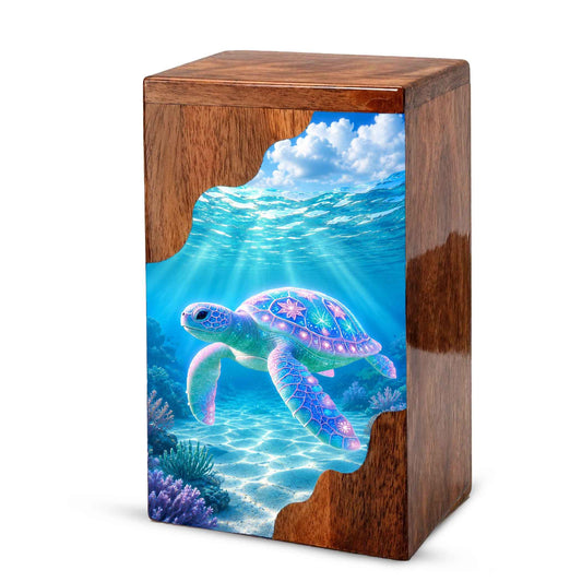 Sea Turtle Wooden Cremation Urn – Ocean Memorial Urn for Human Ashes