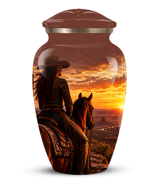 Personalized Adult Cremation Urn for Ashes, Custom Memorial Urn, Western Cowboy Horse Sunset Design