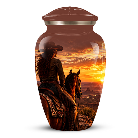 Personalized Adult Cremation Urn for Ashes, Custom Memorial Urn, Western Cowboy Horse Sunset Design