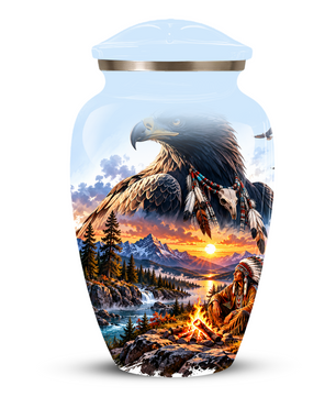Personalized Adult Cremation Urn for Ashes, Native American Eagle Memorial Urn