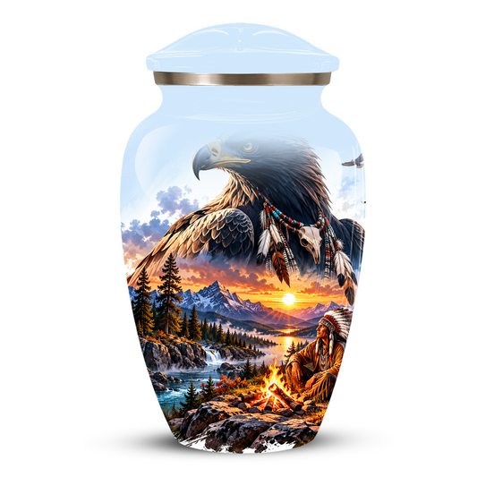 Personalized Adult Cremation Urn for Ashes, Native American Eagle Memorial Urn
