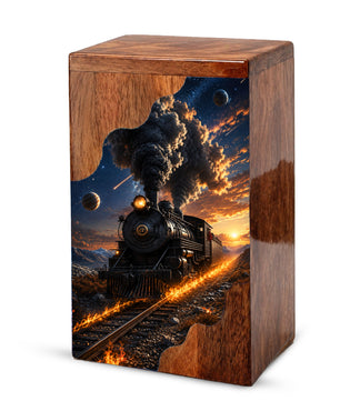 Steam Train Wooden Cremation Urn for Human Ashes | Personalized Railroad Memorial Urn