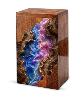 Wooden Abstract River Cremation Urn – Wooden Urn for Human Ashes