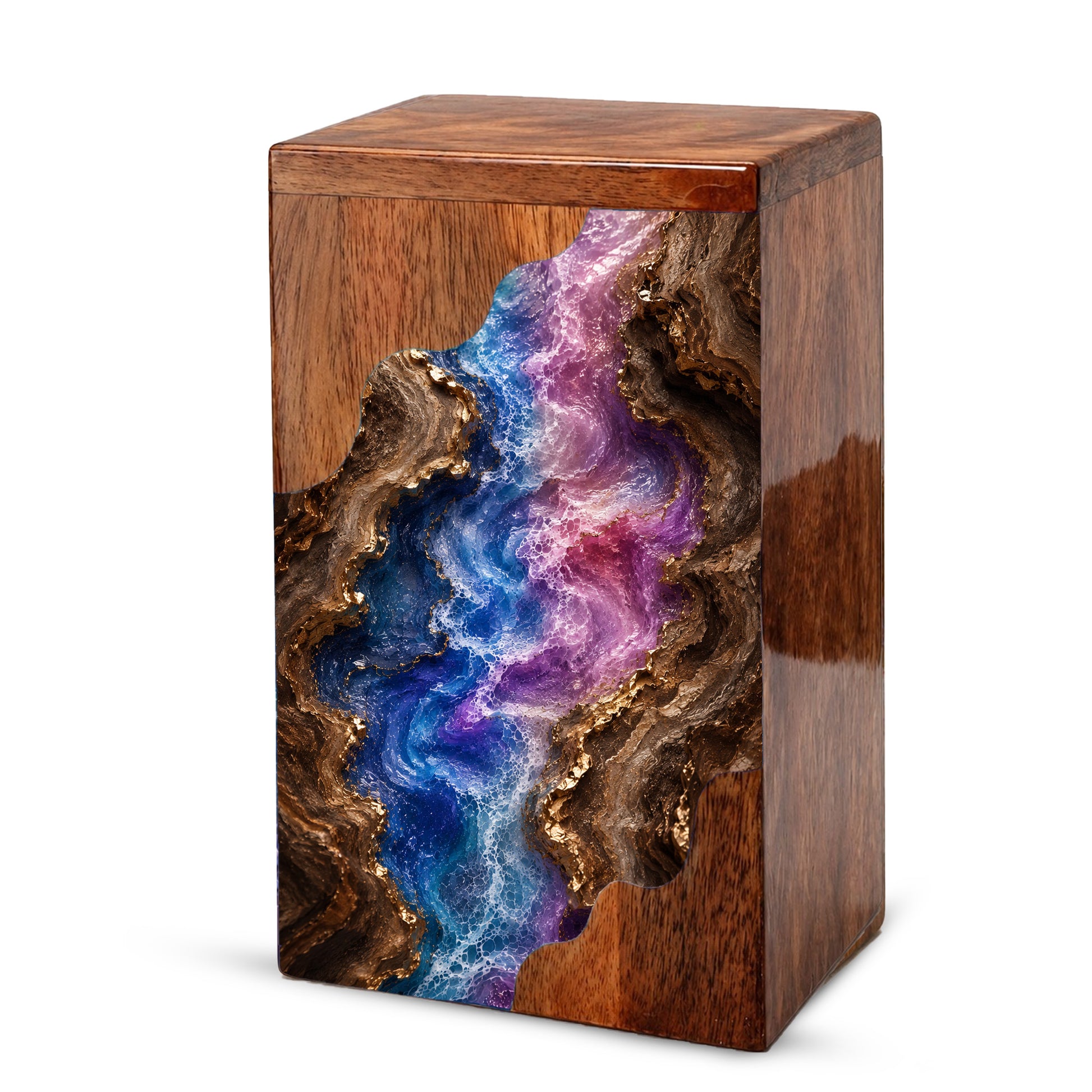 Wooden Abstract River Cremation Urn – Wooden Urn for Human Ashes