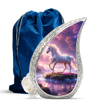 Majestic Horse Personalized Cremation Urn – Teardrop Style Aluminum Memorial Urn, 10 Inch