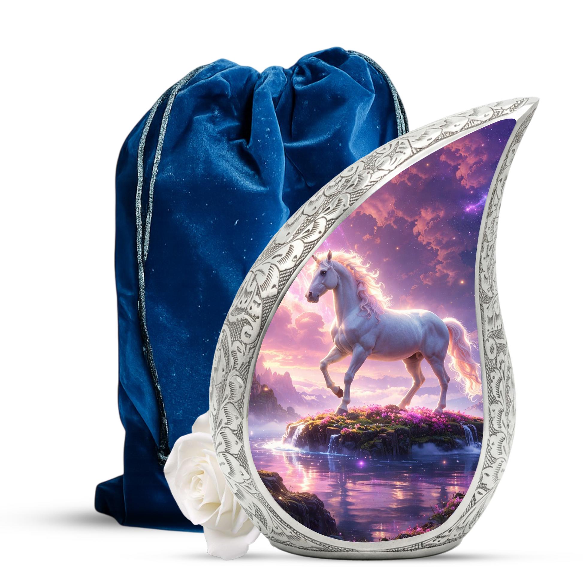 Majestic Horse Personalized Cremation Urn – Teardrop Style Aluminum Memorial Urn, 10 Inch