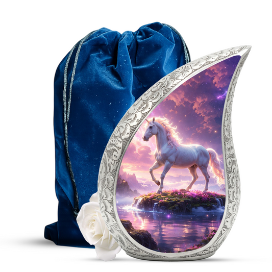 Majestic Horse Personalized Cremation Urn – Teardrop Style Aluminum Memorial Urn, 10 Inch