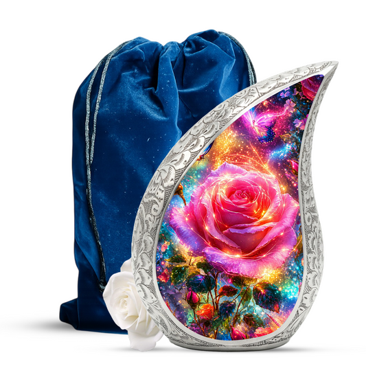 Pink Rose Urn for Mom & Women | Beautiful Floral Cremation Urn for Female Ashes | Mother, Sister & Daughter Memorial