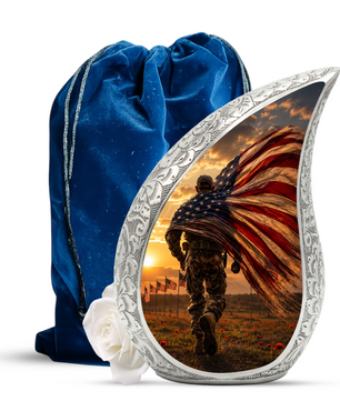 Patriotic Soldier Urn for Dad | American Flag Cremation Urn for Human Ashes & Military Memorial