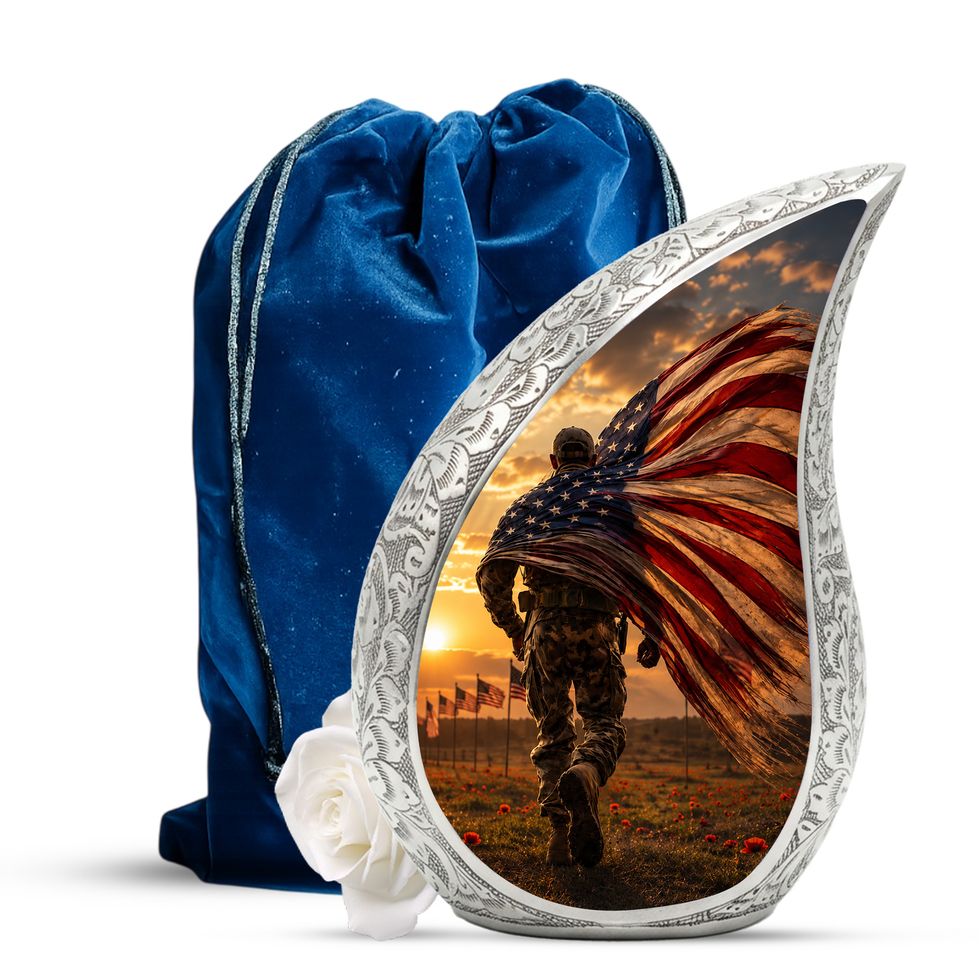 Patriotic Soldier Urn for Dad | American Flag Cremation Urn for Human Ashes & Military Memorial