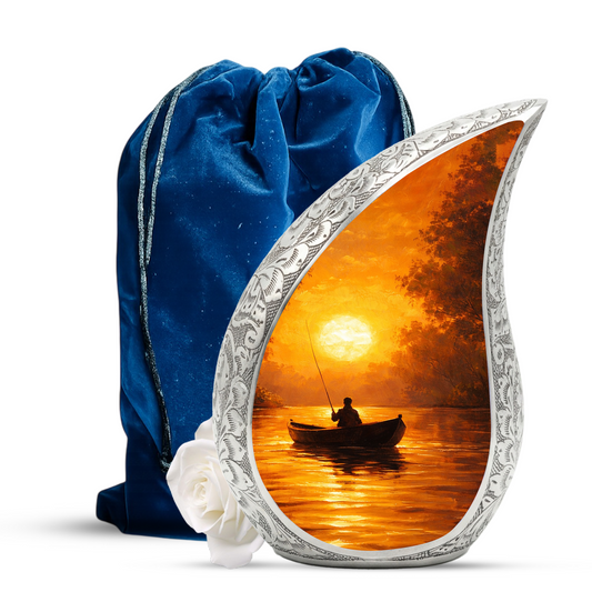 Fishing Sunset Cremation Urn for Dad | Beautiful Fishing Memorial Urn for Male Ashes