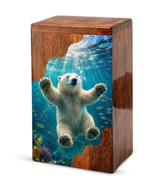 Polar Bear Wooden Cremation Urn – Ocean Memorial Urn for Human Ashes