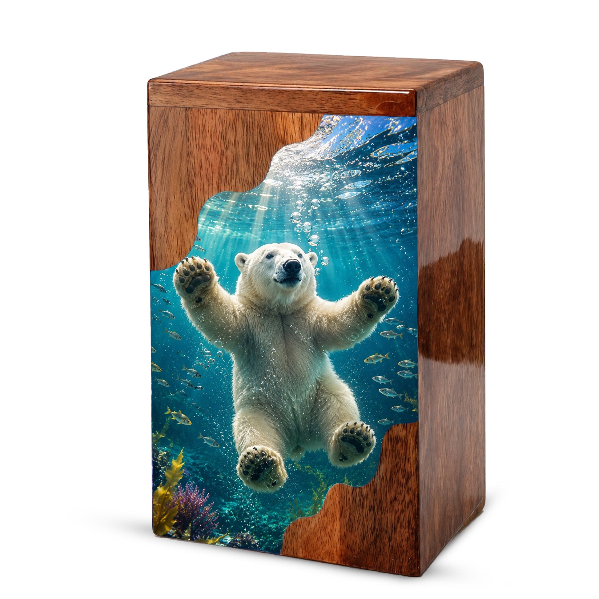 Polar Bear Wooden Cremation Urn – Ocean Memorial Urn for Human Ashes
