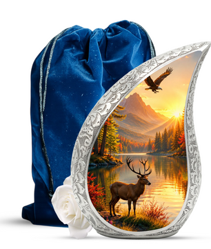 Deer Memorial Adult Urn for Ashes, Mountain Lake Cremation Urn