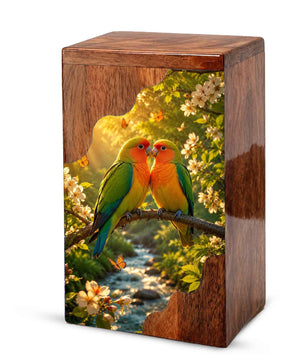 Wooden Cremation Urn for Human Ashes | Love Birds Memorial Urn