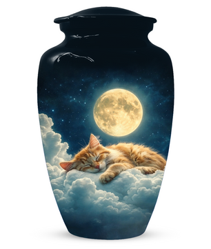 Cat Memorial Urn for Mom | Moon Cat Cremation  Large Urn for Ashes- Funeral Keepsake Urn