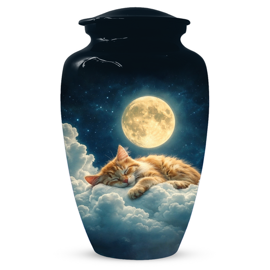 Cat Memorial Urn for Mom | Moon Cat Cremation  Large Urn for Ashes- Funeral Keepsake Urn