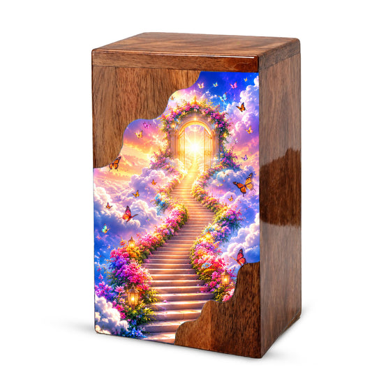 Heavenly Garden Gate Wooden Cremation Urn – Personalized Memorial Urn for Human Ashes