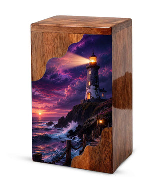 Lighthouse Wooden Cremation Urn for Human Ashes | Personalized Coastal Memorial Urn