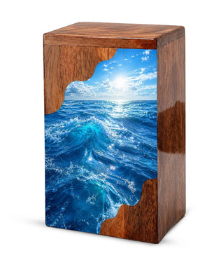 Ocean Wave Wooden Cremation Urn – Wooden Urn for Human Ashes