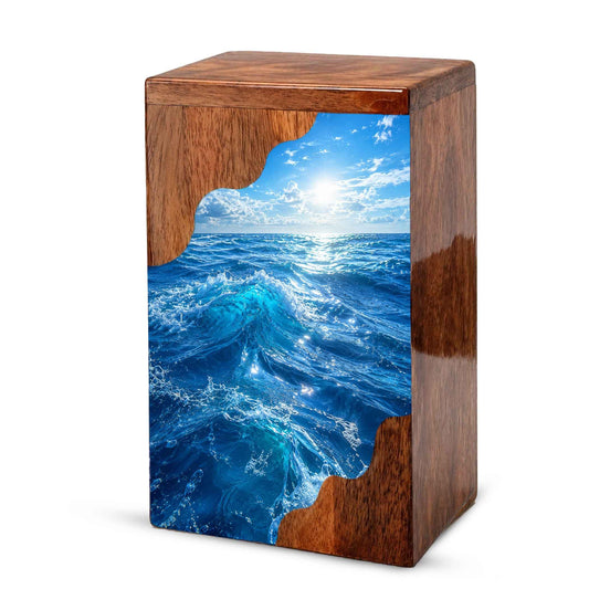 Ocean Wave Wooden Cremation Urn – Wooden Urn for Human Ashes
