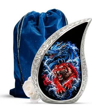 Dragon Tiger Cremation Urn for Ashes, Asian Dragon Memorial Urn, Red Tiger & Blue Dragon Urn, Personalized Adult Urn for Men