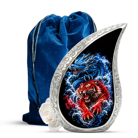 Dragon Tiger Cremation Urn for Ashes, Asian Dragon Memorial Urn, Red Tiger & Blue Dragon Urn, Personalized Adult Urn for Men