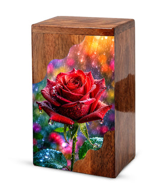 Red Rose Wooden Cremation Urn – Wooden Urn for Human Ashes