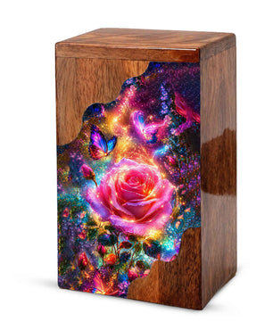 Rose Butterfly Wooden Cremation Urn for Human Ashes
