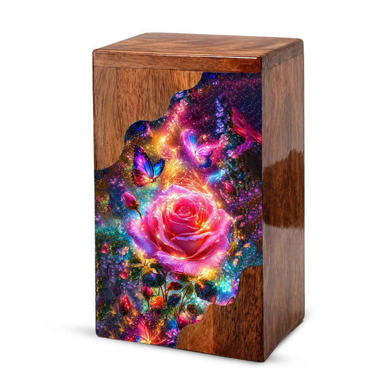 Rose Butterfly Wooden Cremation Urn for Human Ashes