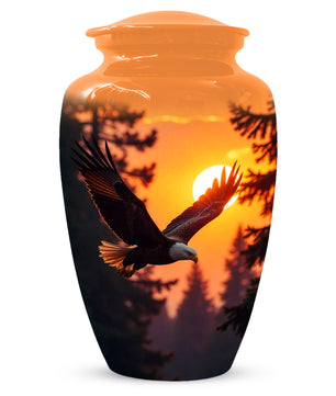 Eagle Sunset Urn for Human Ashes | Majestic Eagle Adult Cremation Urn | Sunset Memorial Funeral Urn