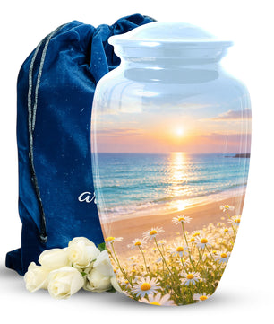 Beach Urn for Mom – Sunset Ocean Cremation Urn for Ashes | Beautiful Memorial Large Urn for Women
