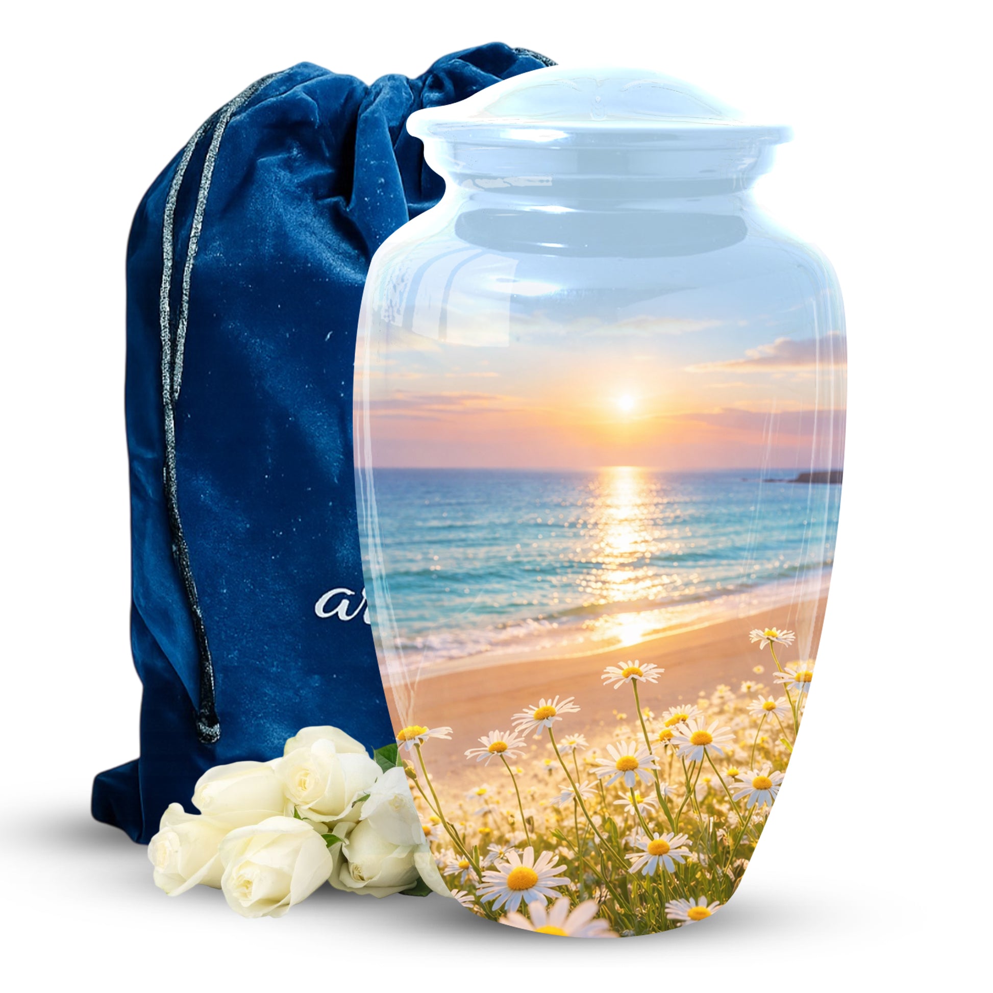 Beach Urn for Mom – Sunset Ocean Cremation Urn for Ashes | Beautiful Memorial Large Urn for Women