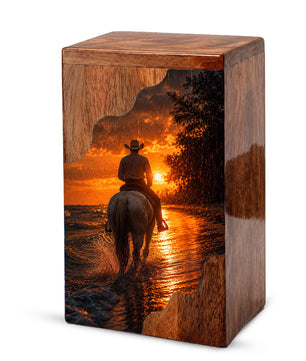 Western Cowboy Wooden Cremation Urn for Human Ashes