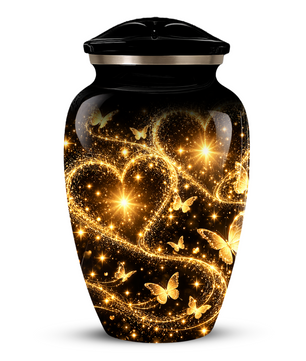 Personalized Adult Cremation Urn for Ashes, Golden Butterfly Heart Memorial Urn, Custom Adult Urn