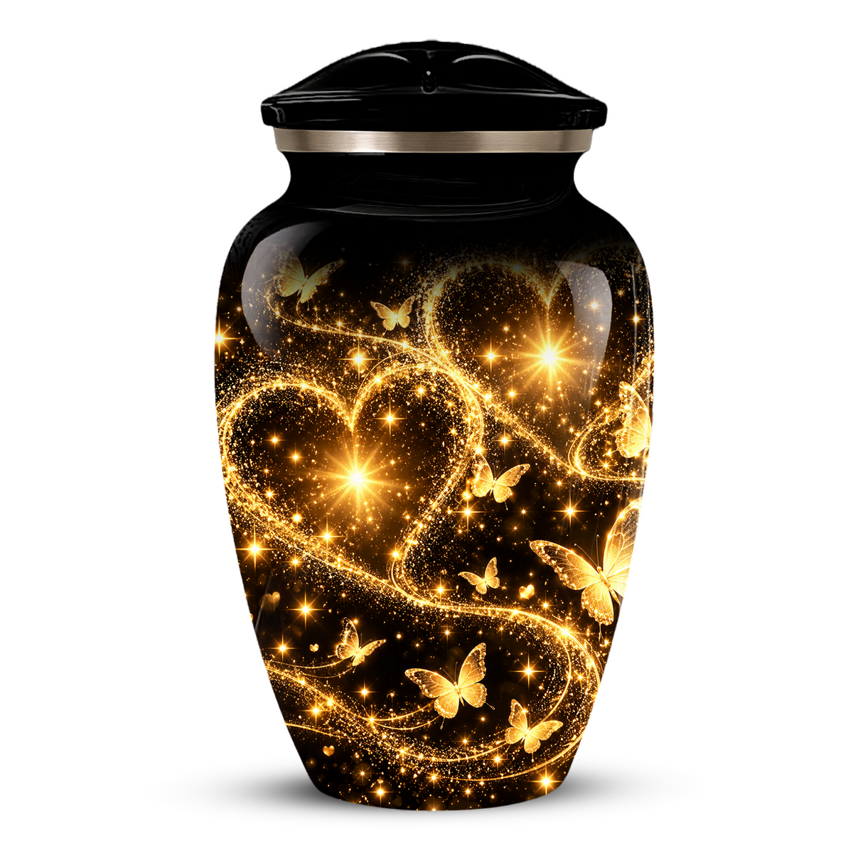 Personalized Adult Cremation Urn for Ashes, Golden Butterfly Heart Memorial Urn, Custom Adult Urn