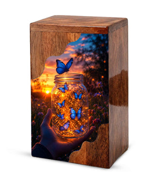 Butterfly Wooden Cremation Urn – Glowing Butterfly Memorial Urn for Human Ashes