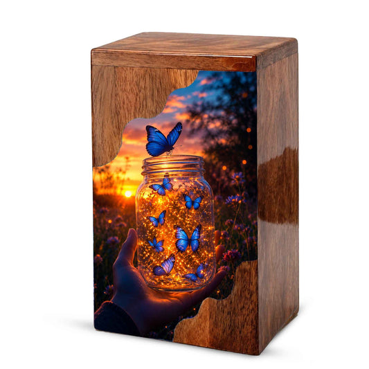 Butterfly Wooden Cremation Urn – Glowing Butterfly Memorial Urn for Human Ashes