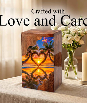 Sunset Beach Urn For Human Ashes – Coastal Beach Mini Wooden Keepsake