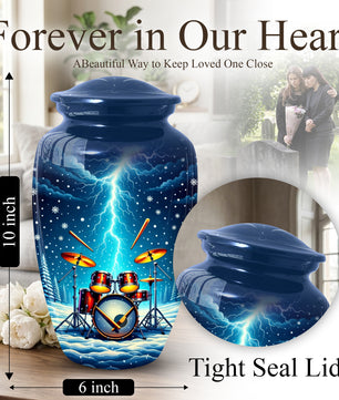 Drummer Adult Cremation Urn | Drum Set Funeral Urn | Music Memorial Adult Large Urn for Human Ashes