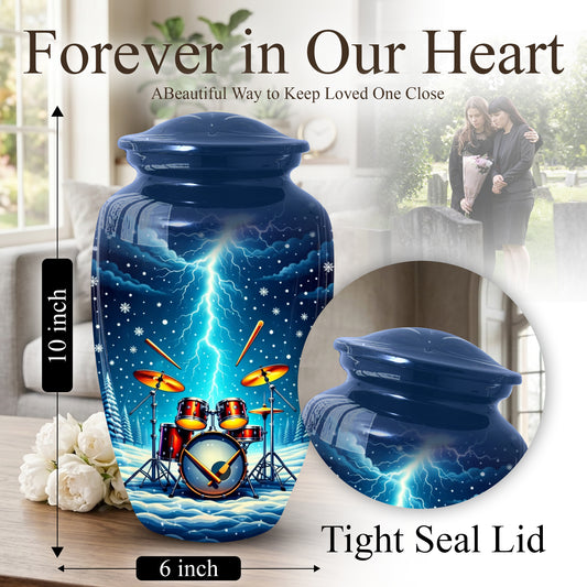 Drummer Adult Cremation Urn | Drum Set Funeral Urn | Music Memorial Adult Large Urn for Human Ashes