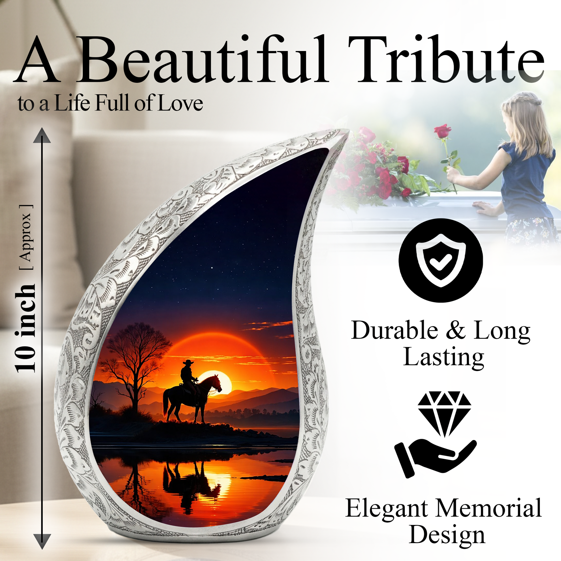 Cowboy Sunset Adult Urn for Human Ashes – Western Cowboy Cremation Urn