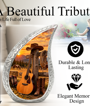 Western Cowboy Cremation Urn for Ashes, Country Music Memorial Urn, Personalized Adult Urn