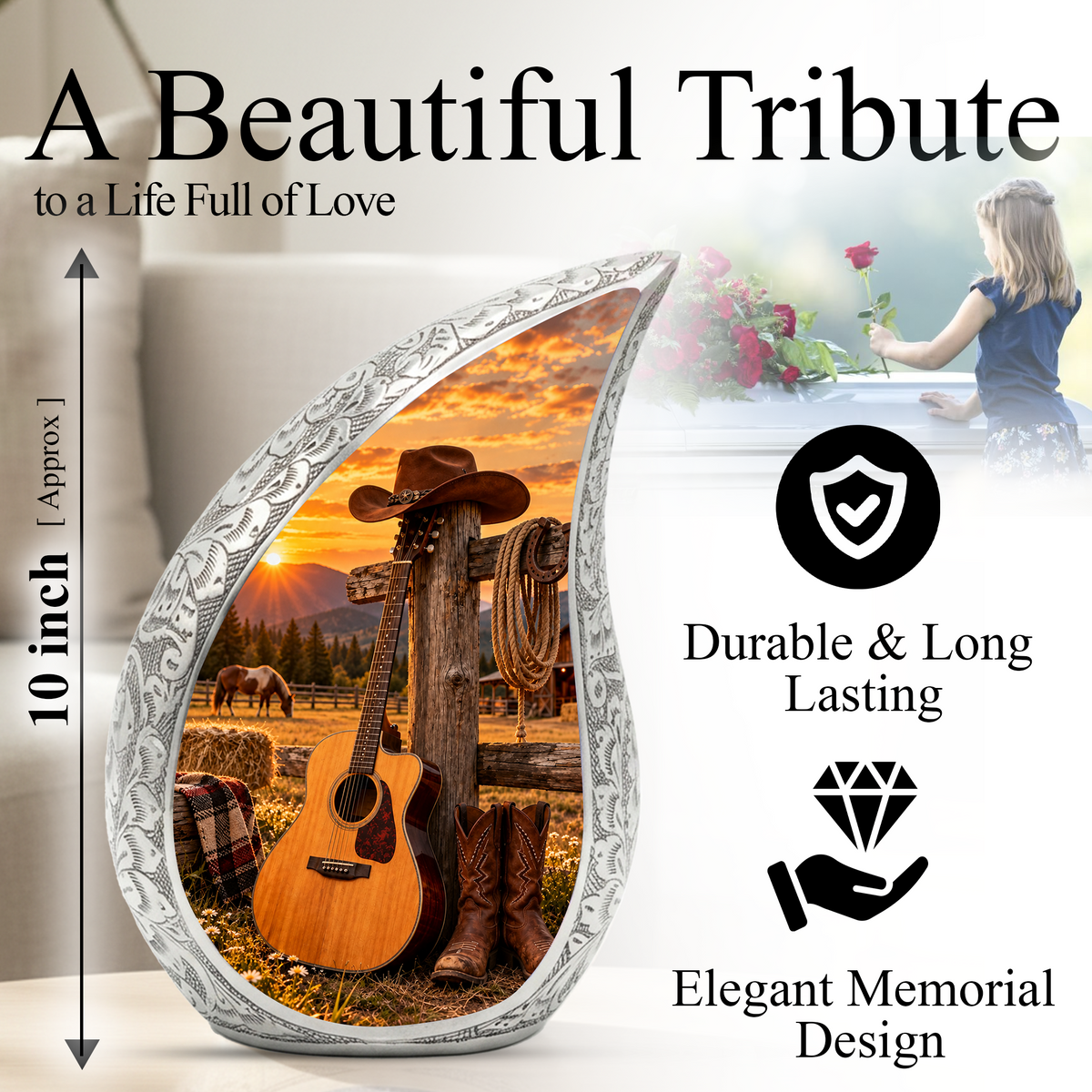 Western Cowboy Cremation Urn for Ashes, Country Music Memorial Urn, Personalized Adult Urn