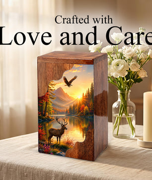 Mountain Wildlife Wooden Cremation Urn – Wooden Urn for Human Ashes