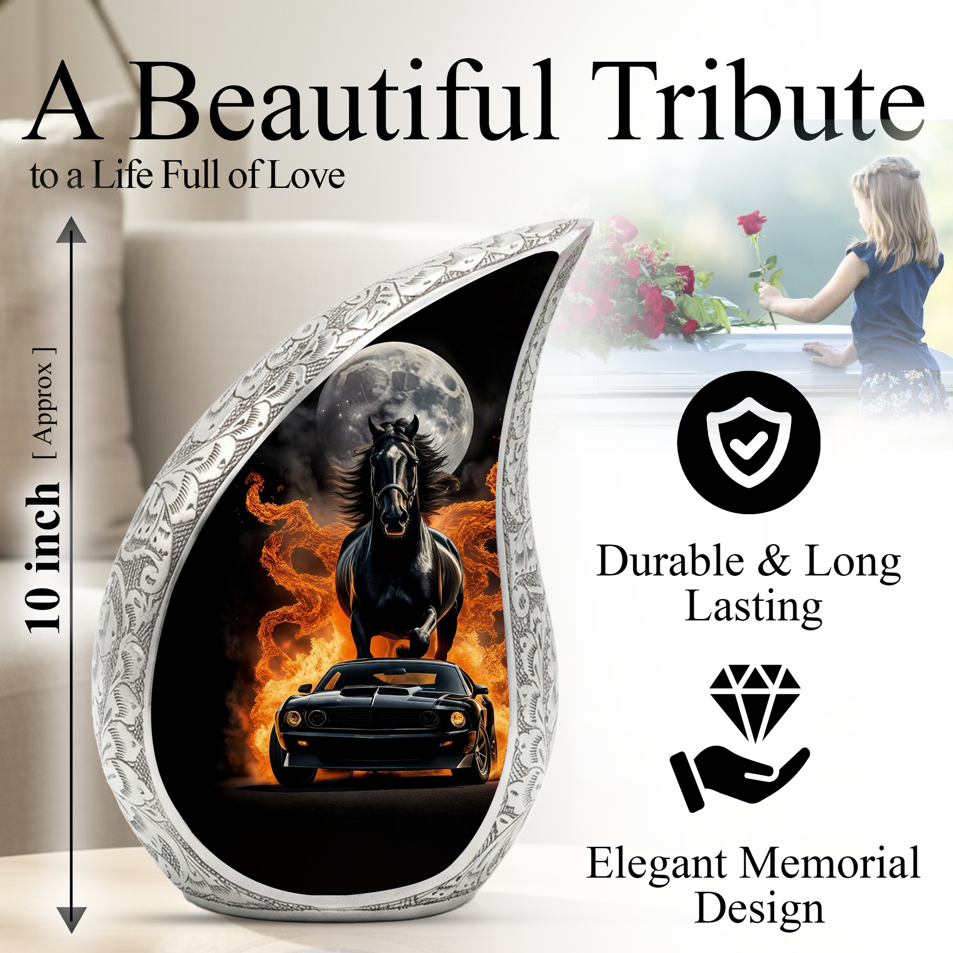 Muscle Car Cremation Urn for Dad – Personalized Urn for Father | Horse Memorial Adult Cremation Urn for Men
