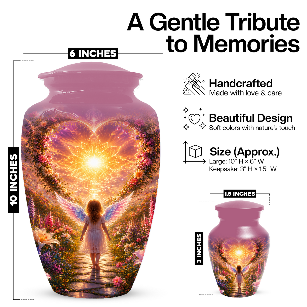 Angel Wing Cremation Urn for Mom - Heavenly Garden memorial urn for Women
