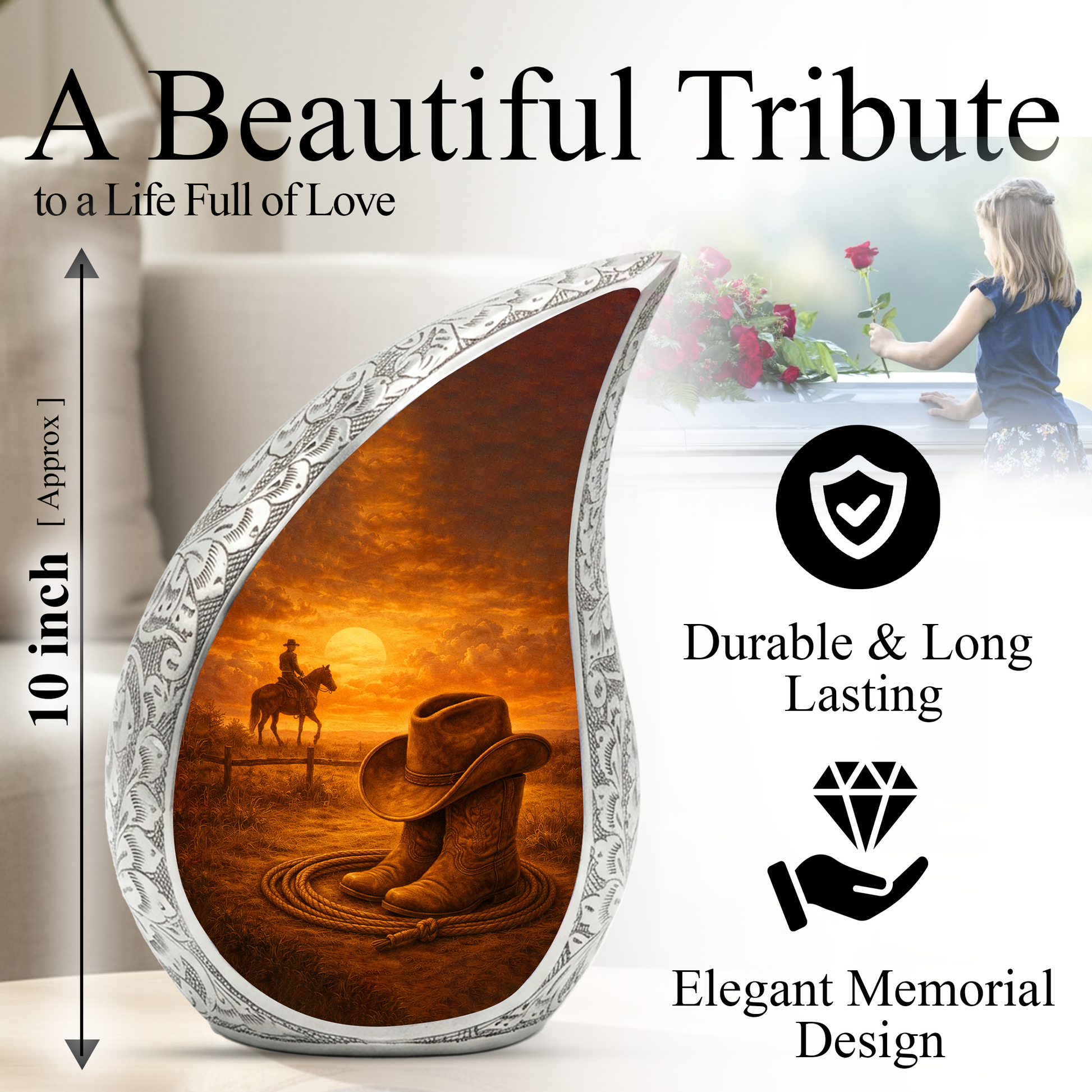 Western Urn for Human Ashes| Cowboy Urn |Personalized Urn for Dad
