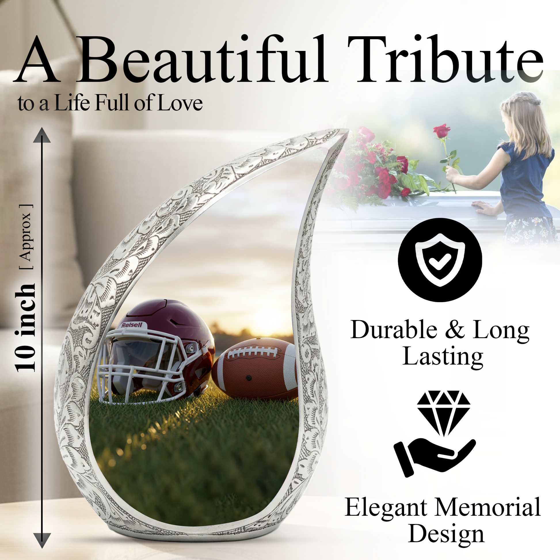 Football Urn for Dad | Adult Cremation Urn | Personalized Memorial Urn for Father, Men & Loved Ones