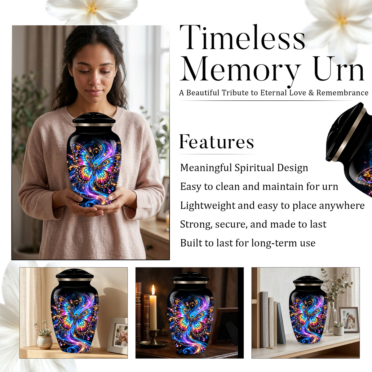 Colorful Butterfly Cremation Urn for Adult Ashes, Personalized Memorial Urn, Rainbow Butterfly Adult Urn for Human Ashes, Celestial Funeral Urn